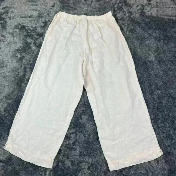 Bryn Walker Linen Pants Wide Leg Pull On Buttons Light Pink Size M Made In USA - Picture 11 of 14